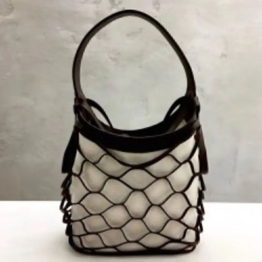 BCBG MAX AZRIA New Leather/ Linen-Fishnet Tote